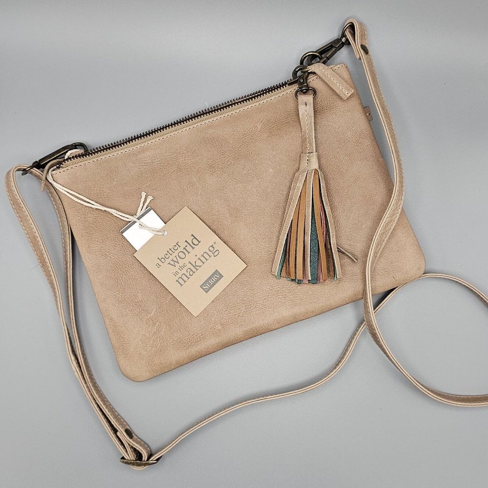 SERRV Leather Crossbody TAN  NWT Handmade To Support Women In Kolkata India